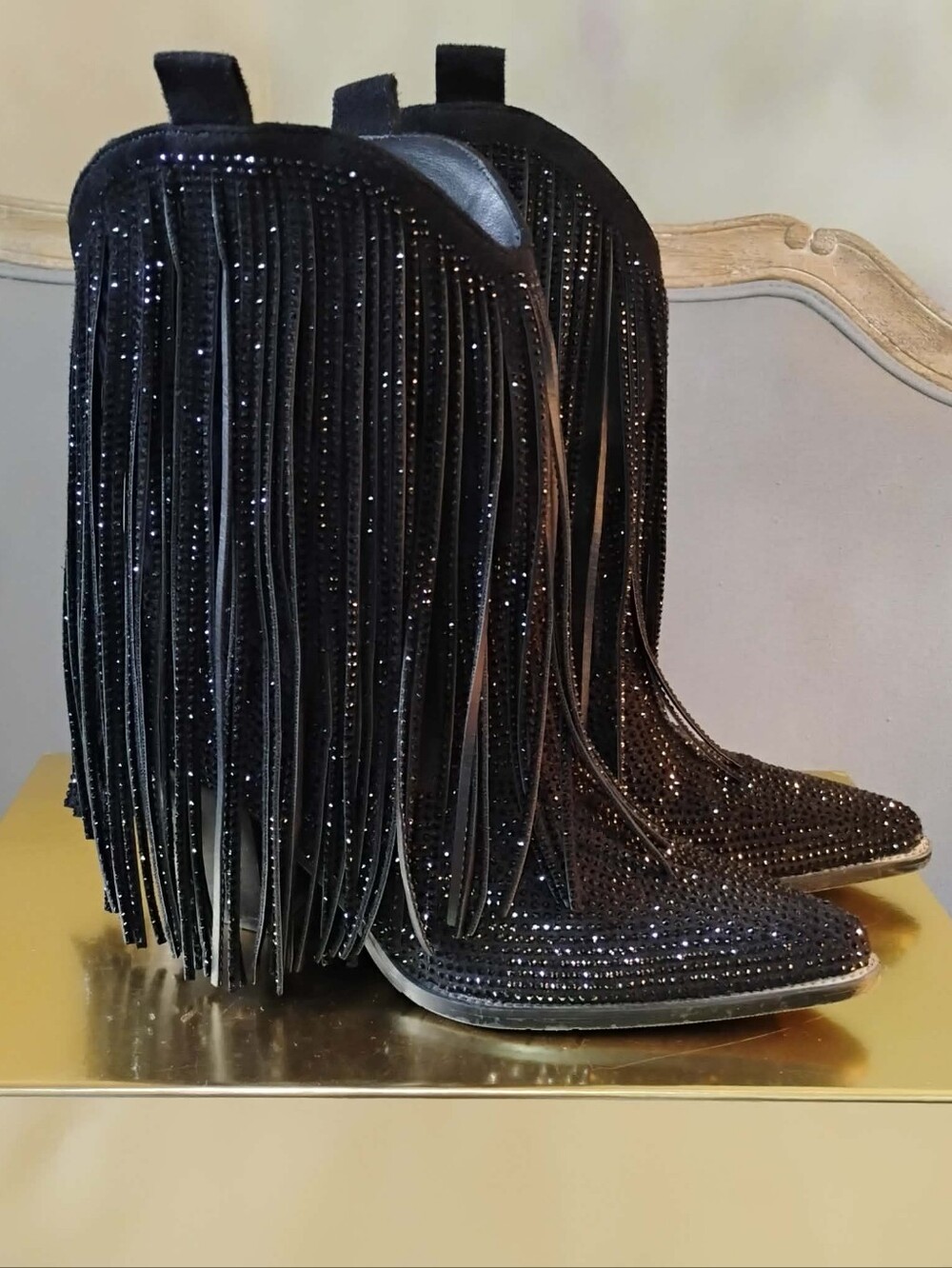Black rhinestone fringe western boot, size 7, like new!